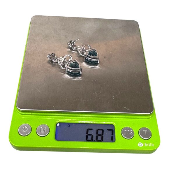 Sterling Silver DK Blue Topaz Elegant Bow Drop Earrings Statement Pierced Vtg - Picture 6 of 7